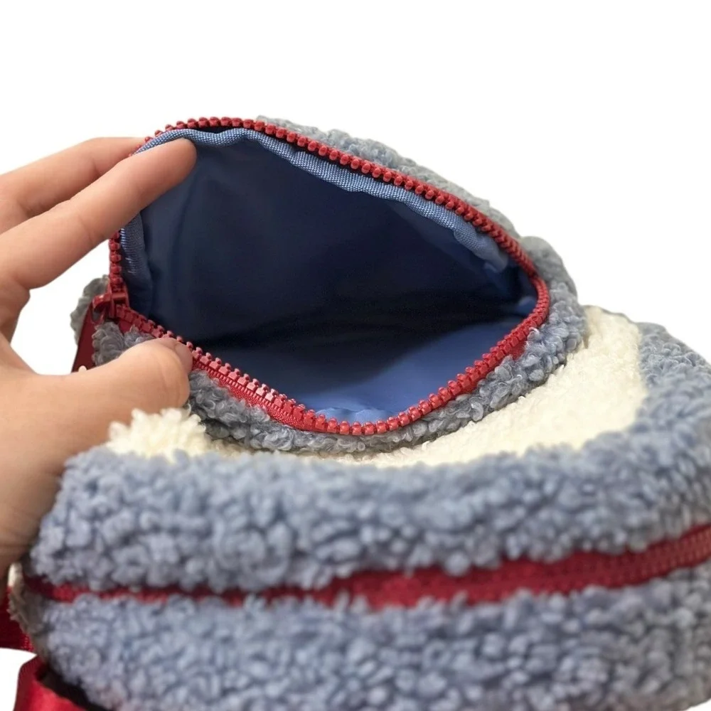 Disney Mickey Mouse Sherpa Mini Backpack Blue Cream Red Zippers M Patch